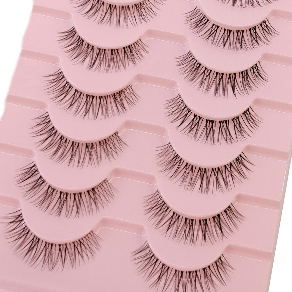 10 Pairs3D Mink Invisible Lash Handmade Crisscross Eyelashes Clear Band Soft Strip Eyelash Natural Long Wispy False Lashes