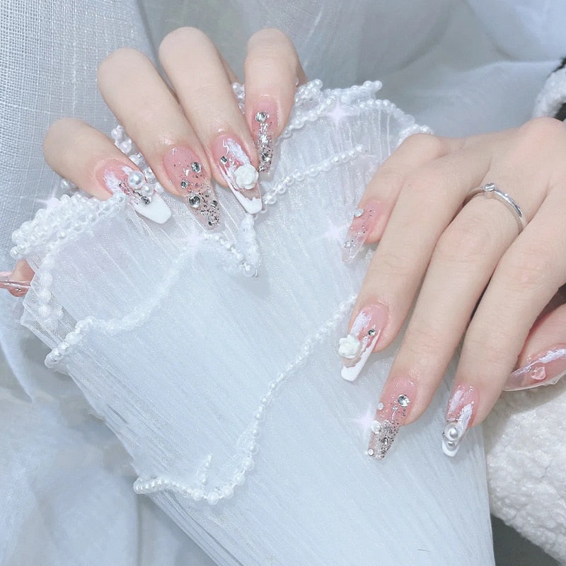 24pcs/box Fake Nails Short Detachable Finished Fingernails Ballet Wearable False Nails press on Square Head Full Cover Nails Tip