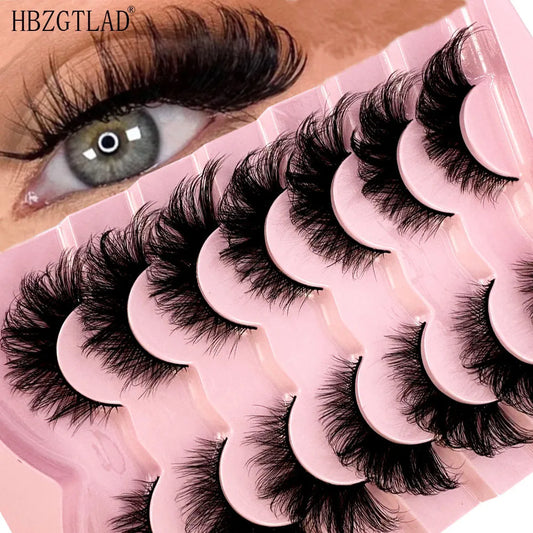 7pairs Cat-Eye 8D Mink Eyelashes Curled Winged Natural Messy End Eye Elongated Thick False Eyelashes Soft Fake