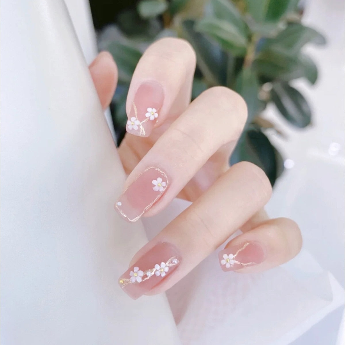 24pcs Butterfly decorated false nails Removable Long Paragraph Manicure fake nail tips full cover acrylic for girls nail