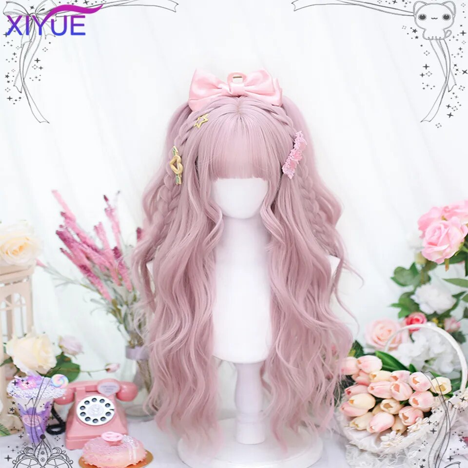 Blue Pink Lolita Wigs Ombre Long Water Wave Cosplay Wigs Synthetic Hair Wigs Heat Resistant For Women
