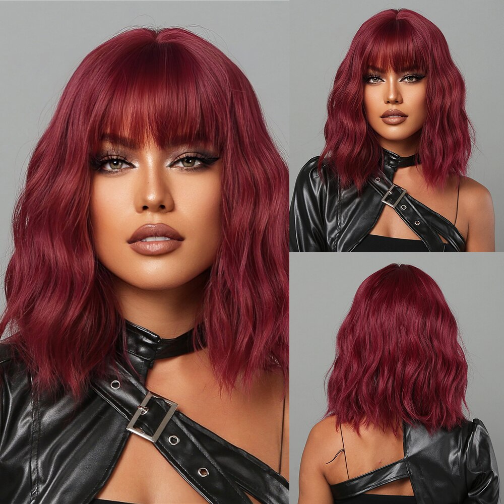 Grey Wavy Bob Wigs With Bangs Short Blonde Wavy Bob With Dark Roots