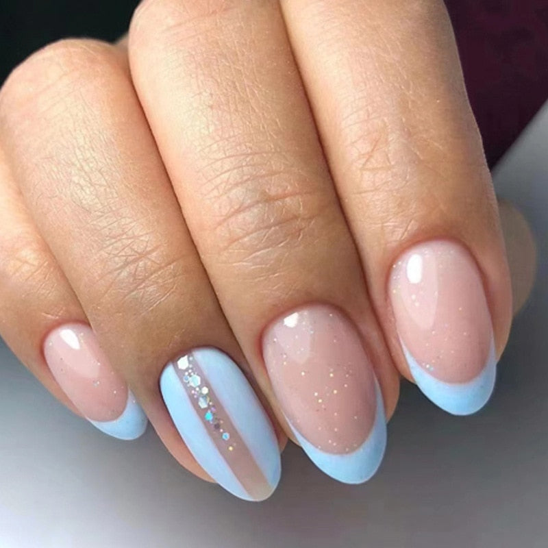 24pcs Almond Full Cover y2k black Sweet Fake Nails with glue cool Stiletto press on nails French artificial Nails With designs