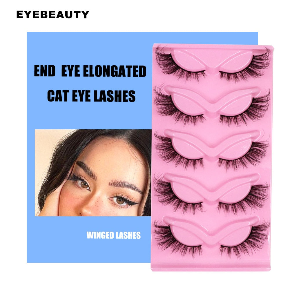 Cat Eye Lashes Winged End Eye Elongated Eyelashes Faux Mink Eyelashes Fake Fox Eye Lashes Soft Natural Long Lashes Cils