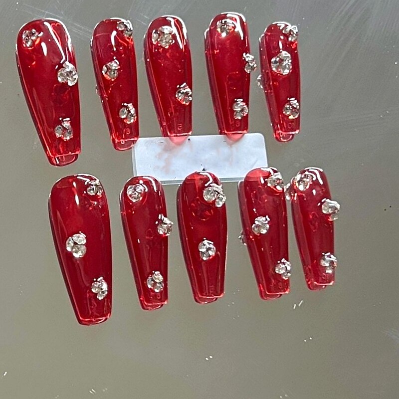 Handmade Purple Glitter Rhinestone Butterfly Fake Nail With Glue Bling Press On Nails Y2K Reusable Coffin False Nails Tips Gift