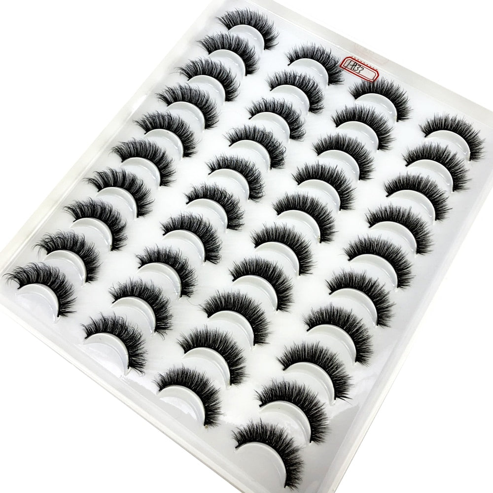 20 Pairs Fake Eyelashes Natural Cils Thick False Eyelashes Cross Eye Lashes Reusable Eyelash Curler