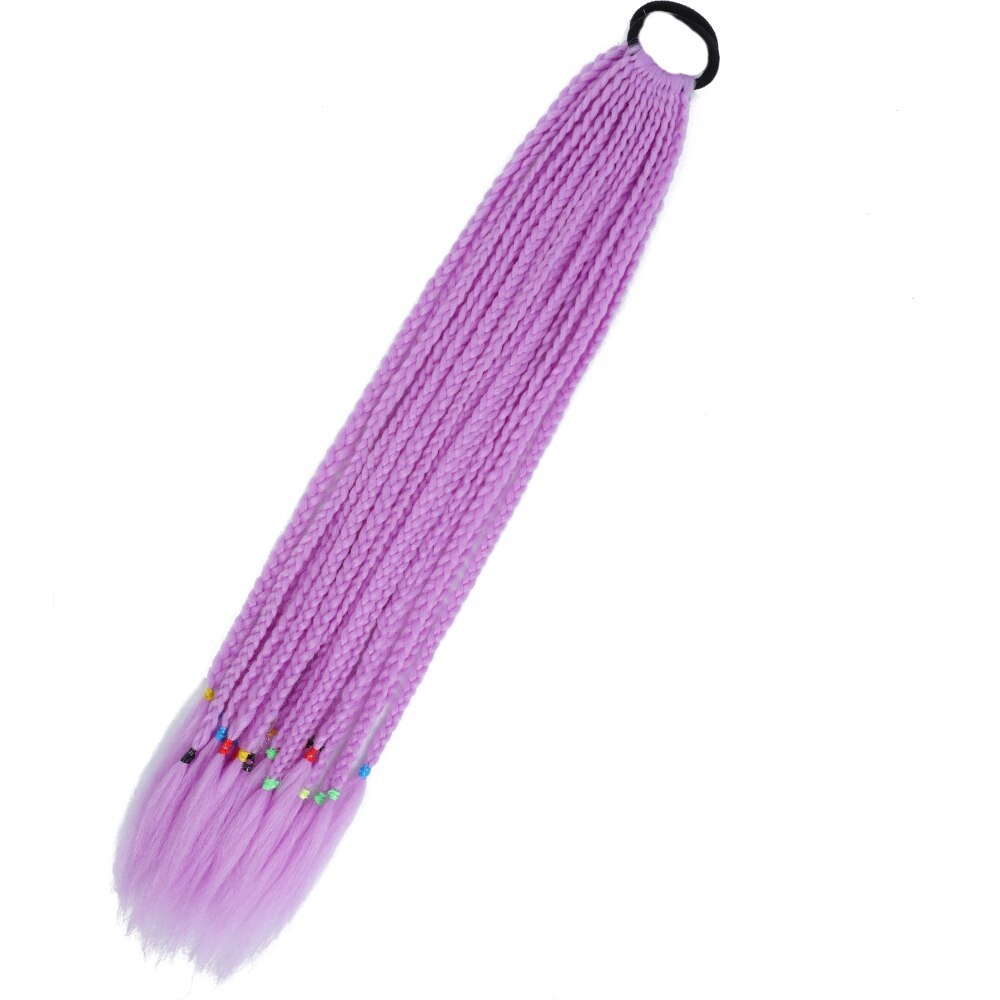 Colored Gradient Box Braided Ponytail For Girls With Elastic Hair Band Rubber Band Hair Accessories Wig Headband Hairpiece
