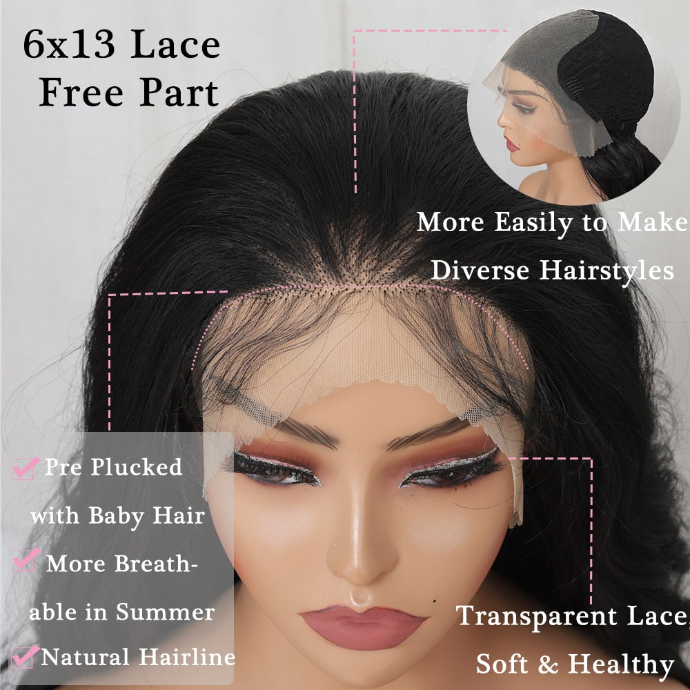 6x13 4x13 Synthetic Lace Front Wigs 32 Inches Long Body Wave Fluffy Trendy Wig for Black Women Pre Plucked with Baby Hair
