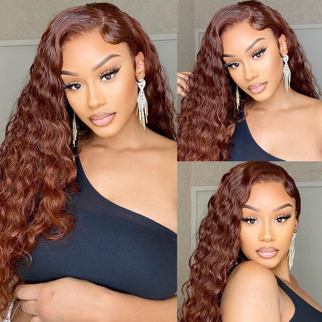 Reddish Brown Kinky Curly Wig Synthetic Lace Front Wigs For Women Copper Red Pre Plucked With Baby Hair Lace Closured Wig