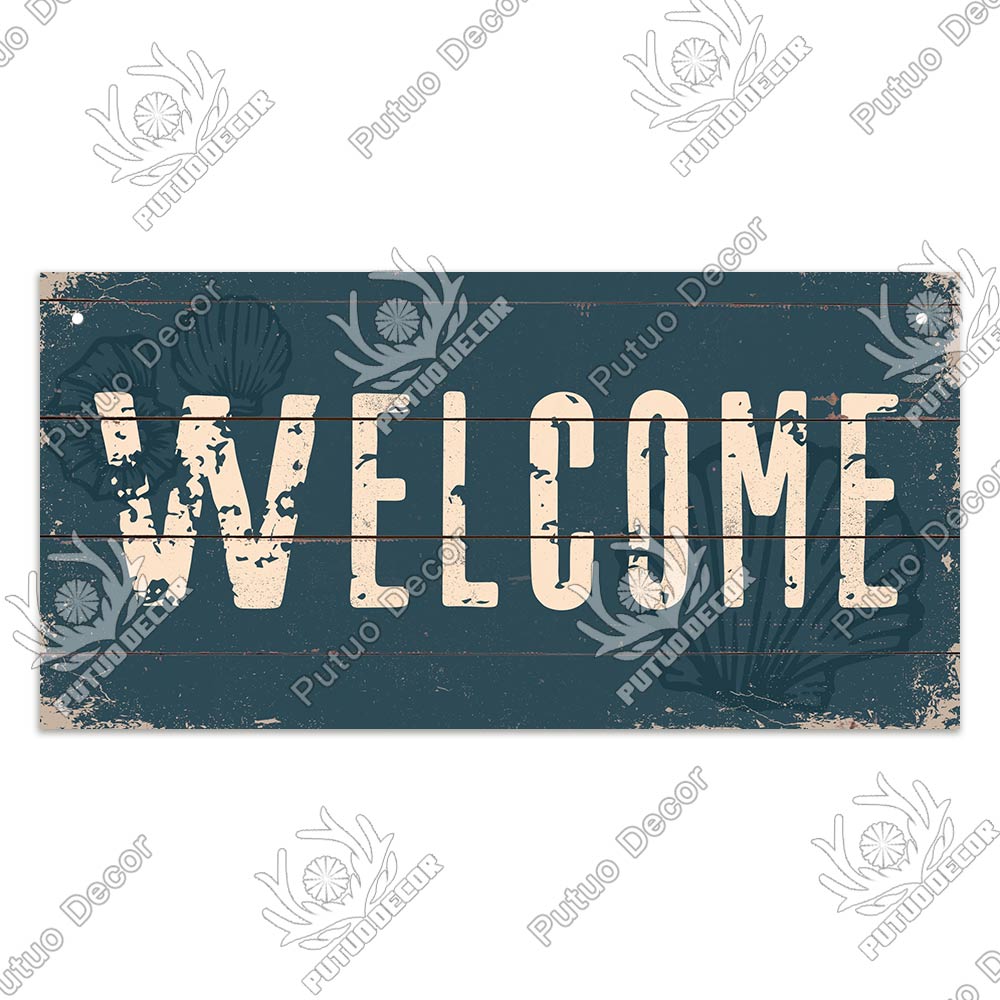 Putuo Decor Beach Home Signs Wood Wall Plaque Wooden Signs Welcome Decor Hanging Plate for Beach House Home Bedroom Tent Decor