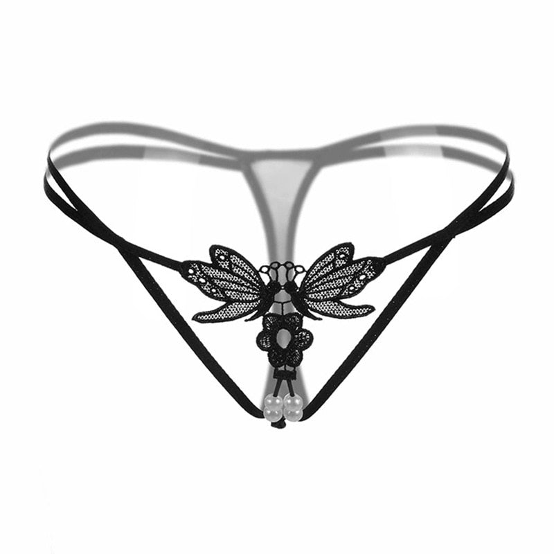 Pearl Massage Sexy Thong Hot Lace Embroidery Transparent Panties Women Sexy Lingerie Low Waist Hollowed Out T-back Femme Tangas