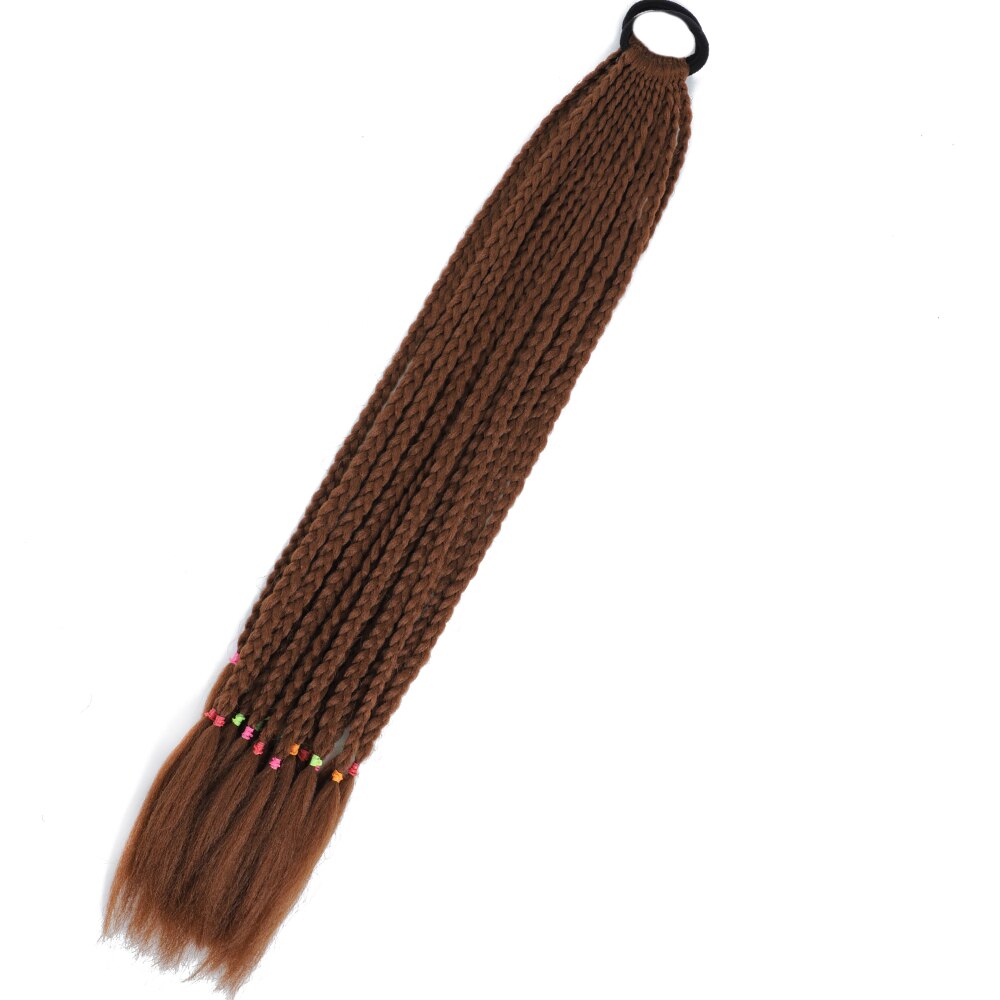 Colored Gradient Box Braided Ponytail For Girls With Elastic Hair Band Rubber Band Hair Accessories Wig Headband Hairpiece