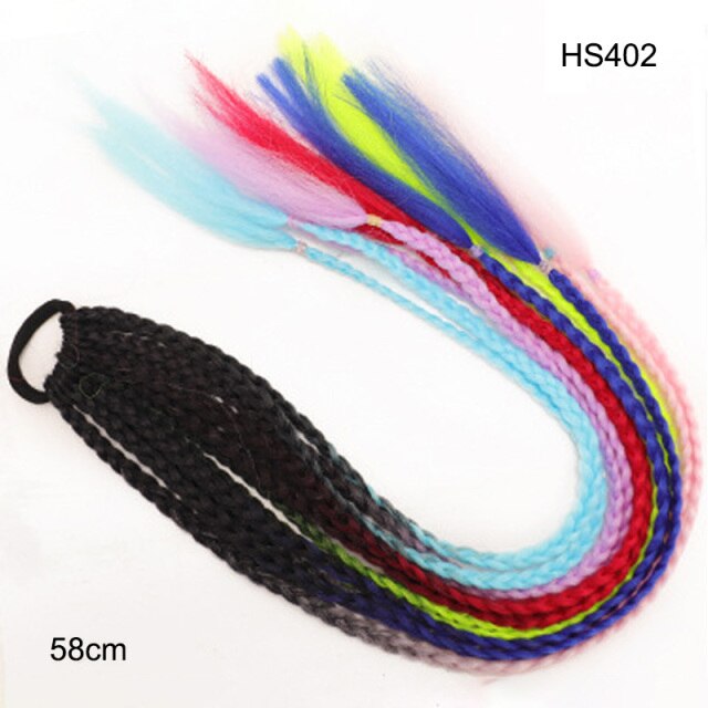 Hair Color Gradient Dirty Braided Ponytail Elastic Hair Band Rubber Headband 60cm