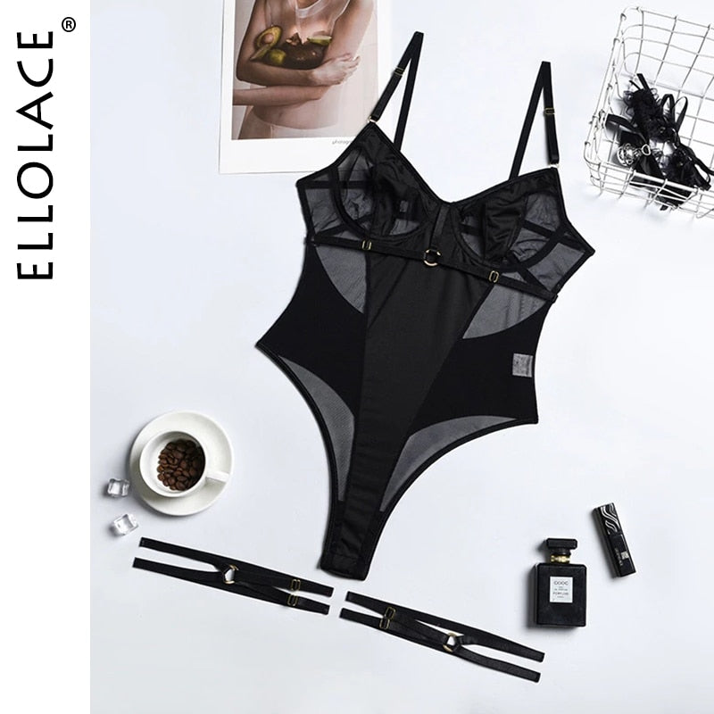 Sensual Lace Bodysuit Women Transparent Sexy Lingerie See Through Black Tights Fitness Sissy Crotchless Erotic Body