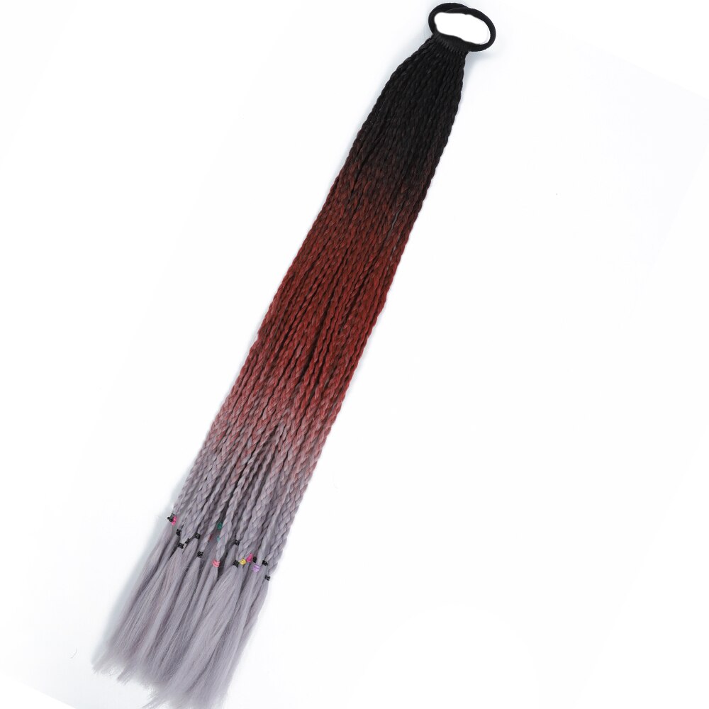 Colored Gradient Box Braided Ponytail For Girls With Elastic Hair Band Rubber Band Hair Accessories Wig Headband Hairpiece