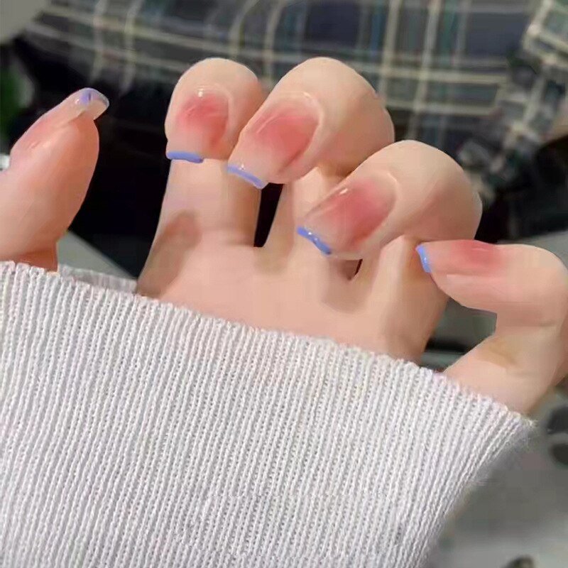 24pcs Press on Nails Short Fake Nails with Glue Jelly Gradient Design Detachable Artificial Nail Acrylic Coffin False Nails Tips