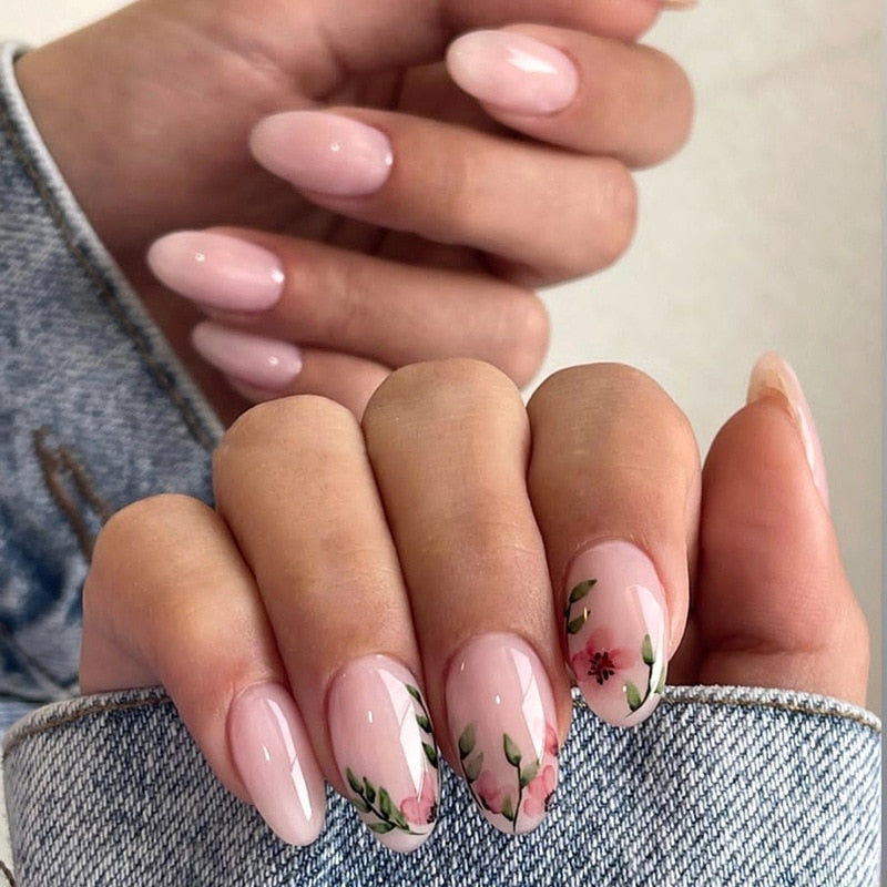 24pcs Almond Full Cover y2k black Sweet Fake Nails with glue cool Stiletto press on nails French artificial Nails With designs