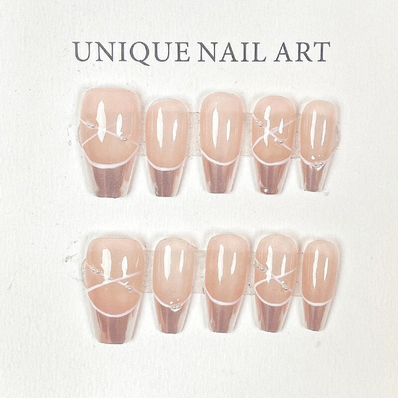 10 Piece For Set White Bow French Style fake nail patch Fairy Dreamy Cute Long T False Nail Art Finished Press On Wearable Nail