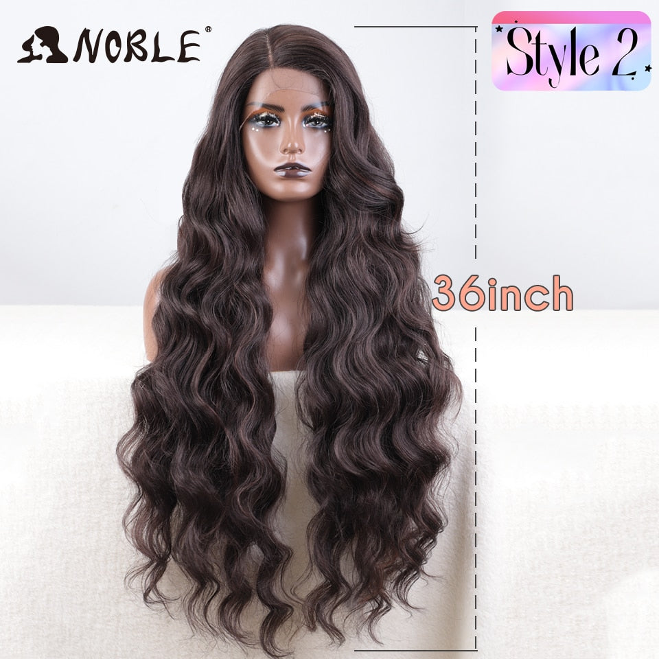Synthetic Lace Front Wig Long Wavy 36 " Body Wavy Side Part Lace Wig For Women Lace Front Wig Ombre Blonde Cosplay Wig