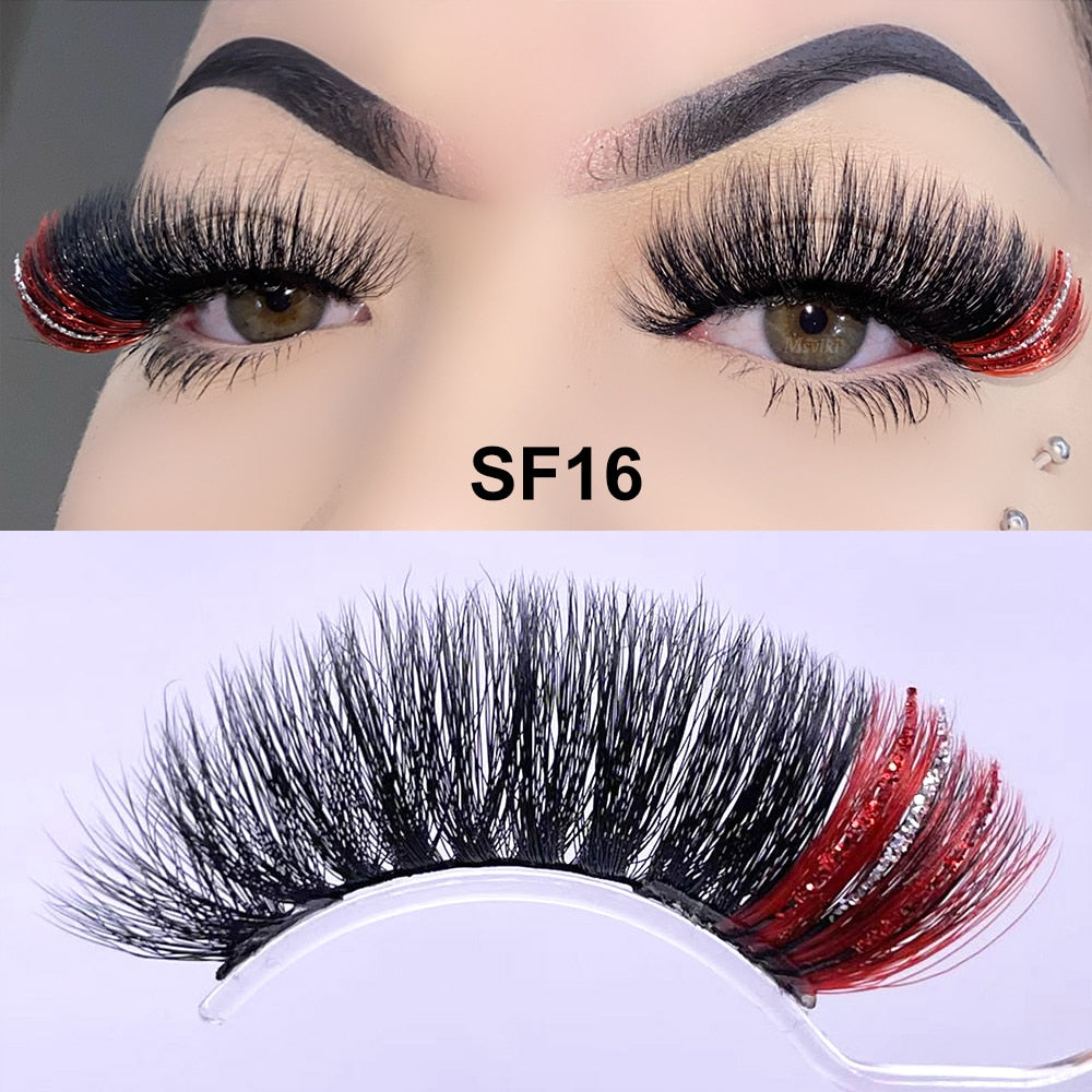 5D Fluffy 18-22MM Glitter Mink Lashes 1 Pair Party Colored Mink Eyelashes Box Package Rainbow Pink White Fake Eyelashes