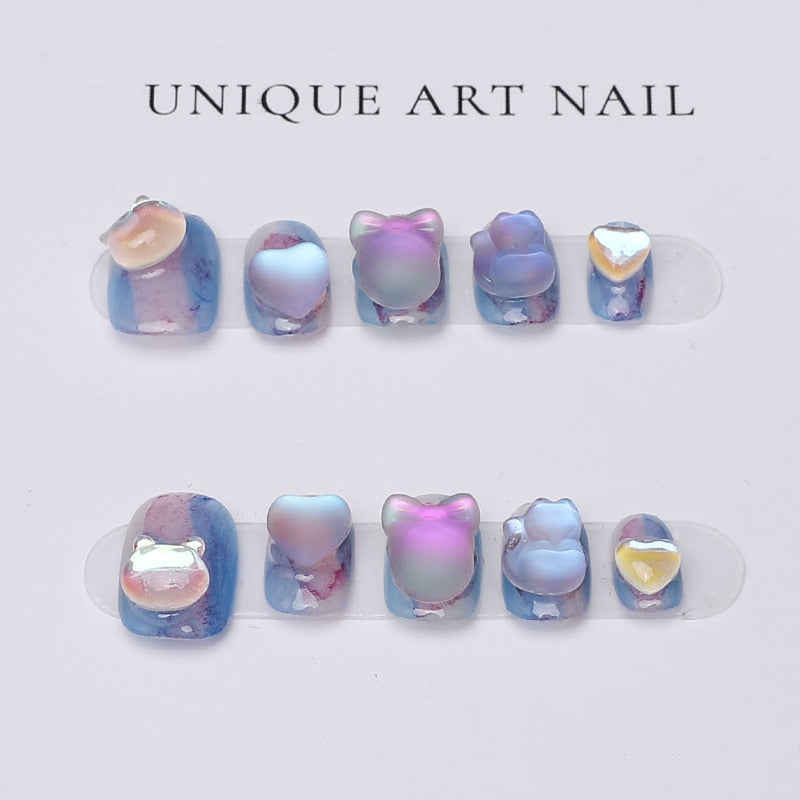 Blue Whale Handmade Wearable Fake Nails Mermaid Ocean Wearing Nails Sticker Reusable Press On Nail Patches Decoration
