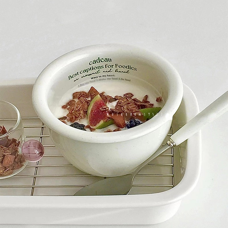 Milk Green Ceramic Tableware Vintage Home Salad Bowl Breakfast Plate Senior Sense of One Person Food Bowl Plate Set