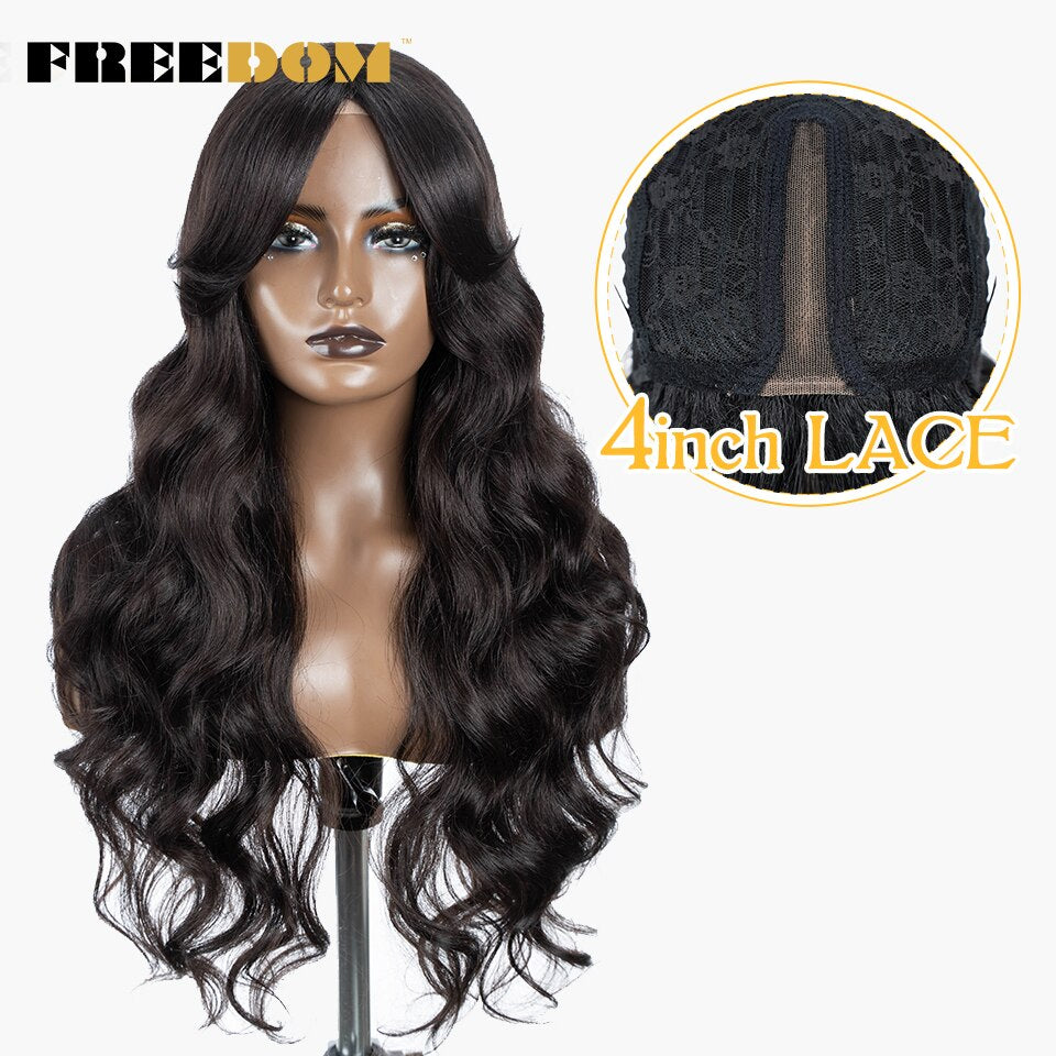 Synthetic Lace Wigs For Black Women Super Long Body Wavy Side Part Lace Wig Brown Ombre Blue Cosplay Wigs Heat Resistant