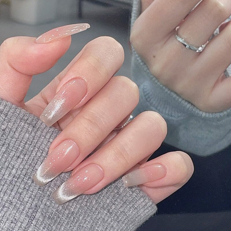 24pcs Press on Nails Short Fake Nails with Glue Jelly Gradient Design Detachable Artificial Nail Acrylic Coffin False Nails Tips