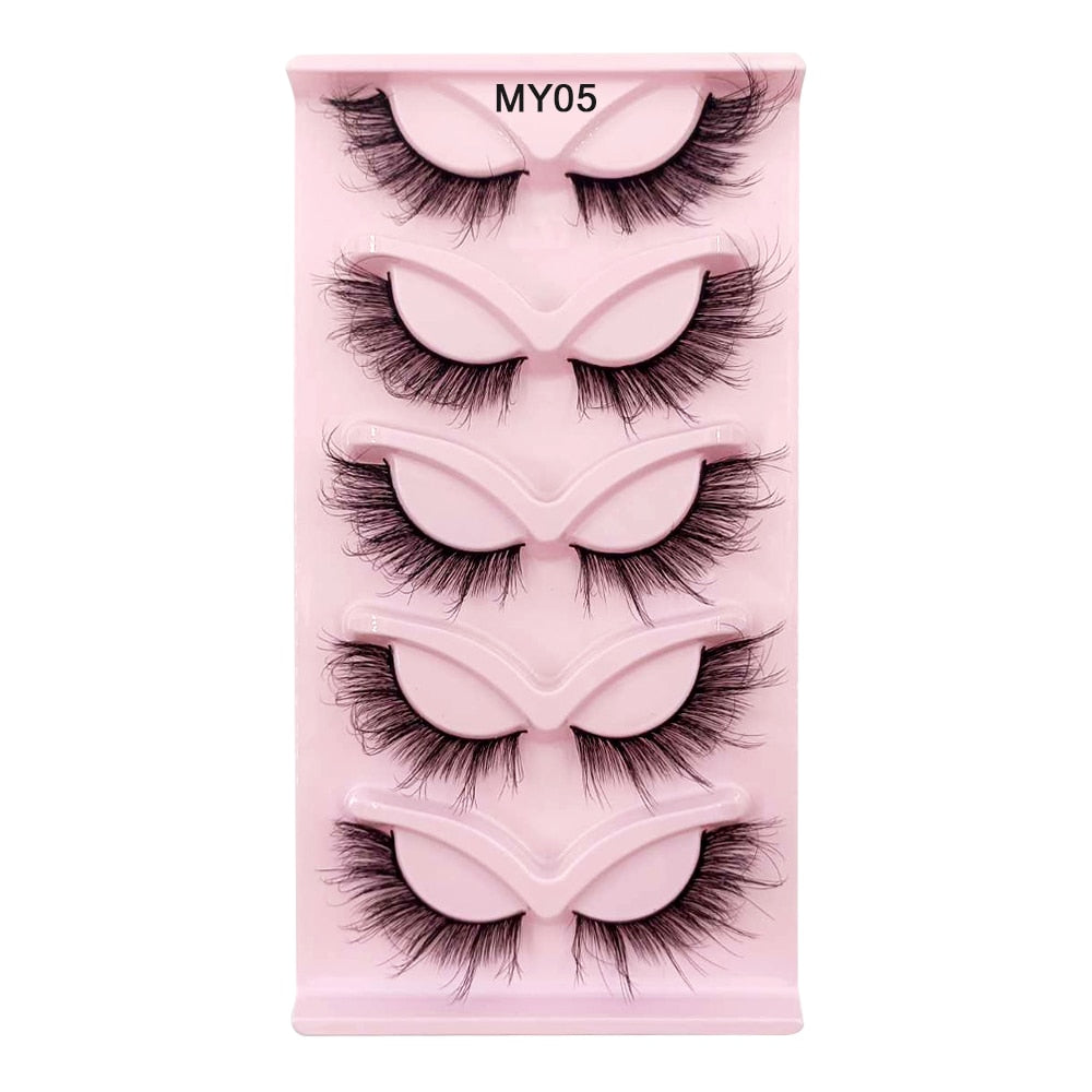 Winged Fake Eyelashes 5 Pairs Natural 3D Cat Eye Faux Mink Lashes 5D 8-15MM Fluffy Fox Eye Lash Extension