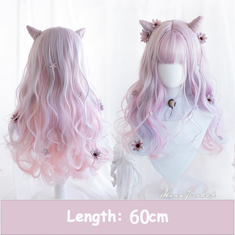 Synthetic Long Wavy Women Light Pink Gradient Mixed Color Lolita Cosplay Heat Resistant Party Wig