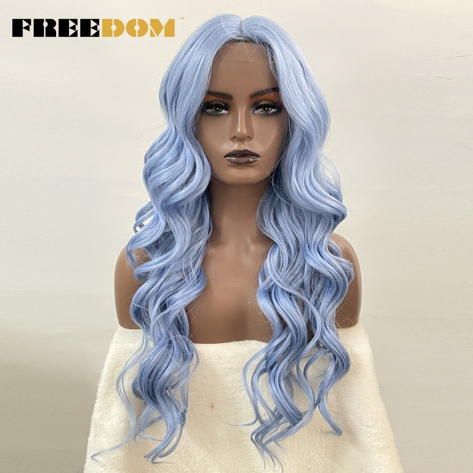 Synthetic Lace Wigs For Black Women Highlight Orange Ginger Blue Red T Part Lace Wig Ombre Brown Long Wavy Cosplay Wigs