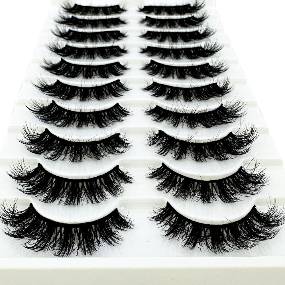 10Pairs 5D Faux Mink Hair False Eyelashes Natural Messy Eyelash Crisscross Wispy Fluffy Lashes Extension Fake Lashes