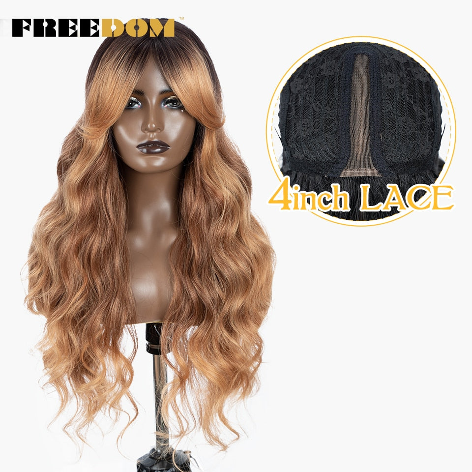 Synthetic Lace Wigs For Black Women Super Long Body Wavy Side Part Lace Wig Brown Ombre Blue Cosplay Wigs Heat Resistant