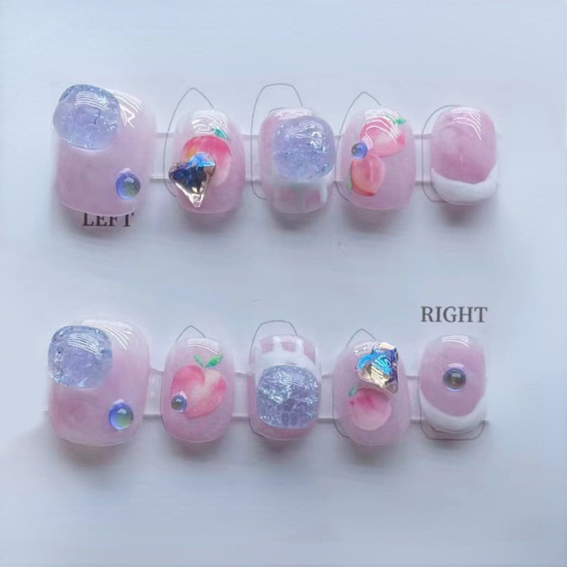 Blue Whale Handmade Wearable Fake Nails Mermaid Ocean Wearing Nails Sticker Reusable Press On Nail Patches Decoration