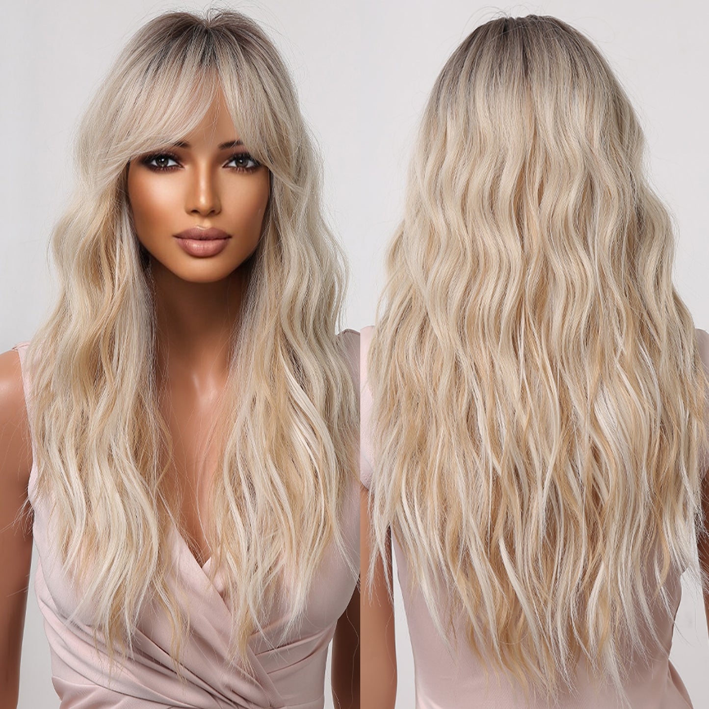 Long Wavy Ombre Brown Purple Synthetic Wigs for Women Heat Resistant Natural Middle Part Cosplay Party Lolita Hair Wigs