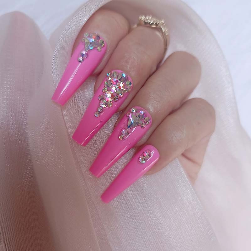 24pcs luxury jewelry long ballet coffin fake nails crystal diamond Transparent