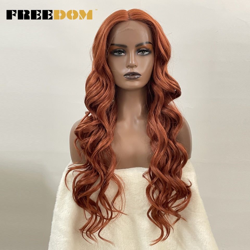 Synthetic Lace Wigs For Black Women Highlight Orange Ginger Blue Red T Part Lace Wig Ombre Brown Long Wavy Cosplay Wigs