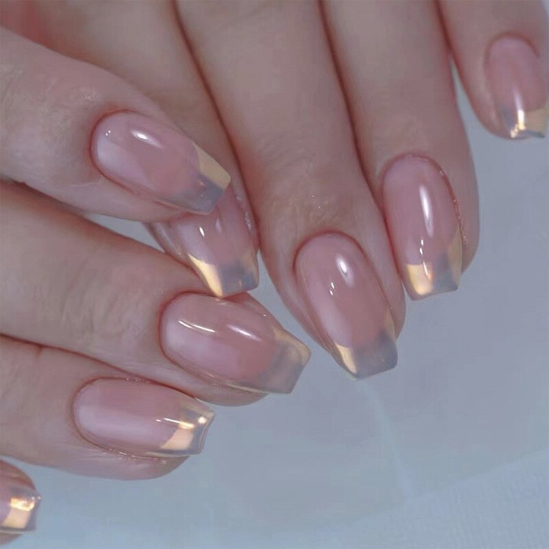24pcs pink clouds design false nails with glue press on nails medium length acrylic nails coffin full cover nails tips supplies