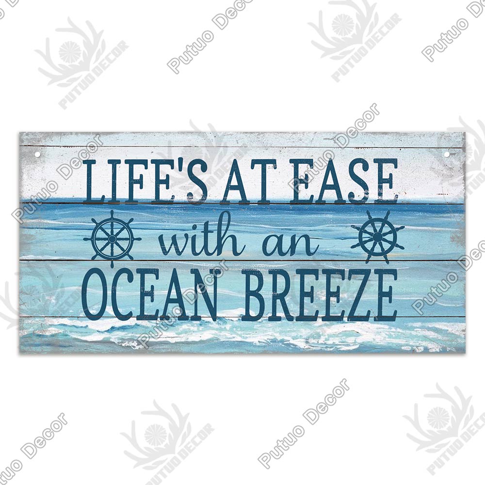Putuo Decor Beach Home Signs Wood Wall Plaque Wooden Signs Welcome Decor Hanging Plate for Beach House Home Bedroom Tent Decor