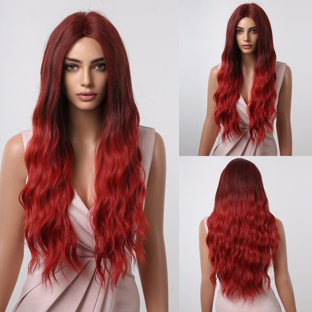 Brown to Light Blonde Ombre Platinum Synthetic Wig for Women Long Wavy Middle Part Hair Wig Cosplay Natural Heat Resistant