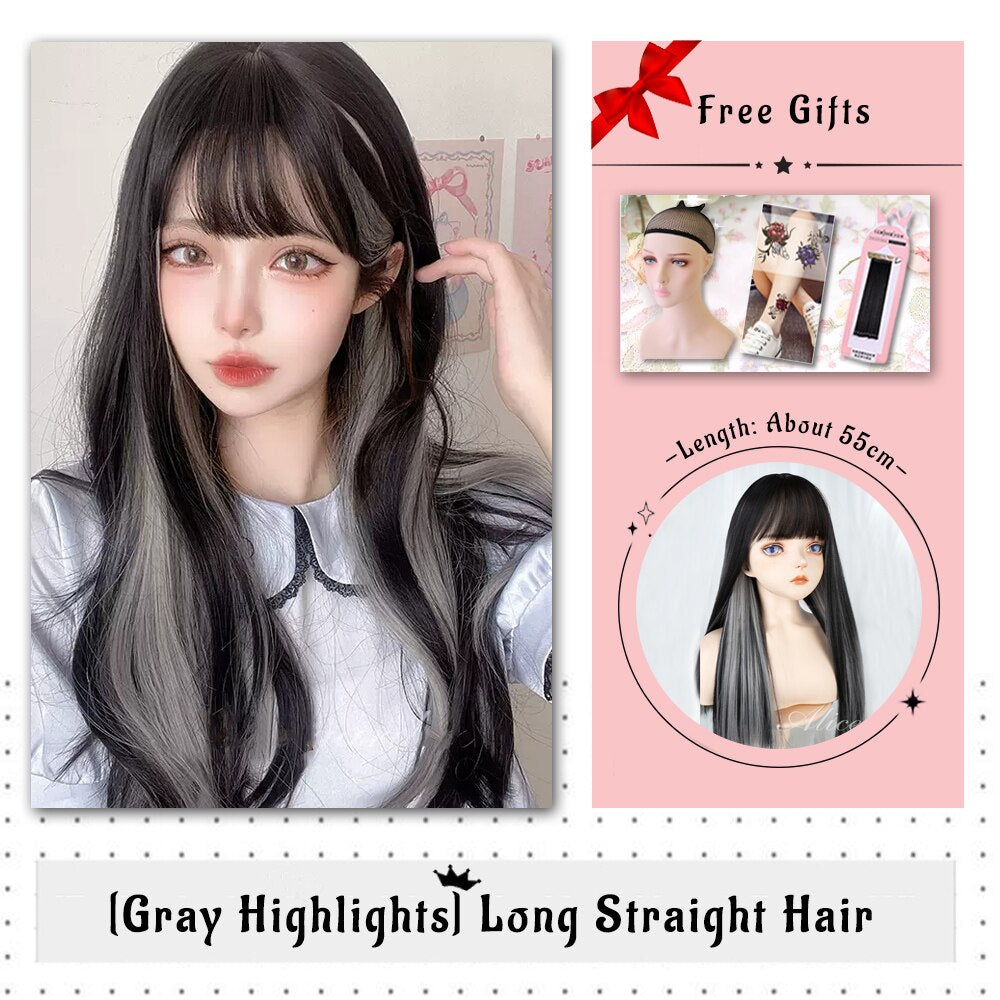Brown Black Gold Wool Roll Synthetic Wig For Women Long Roll Wig Bangs Cosplay Party Heat Resistant Hair