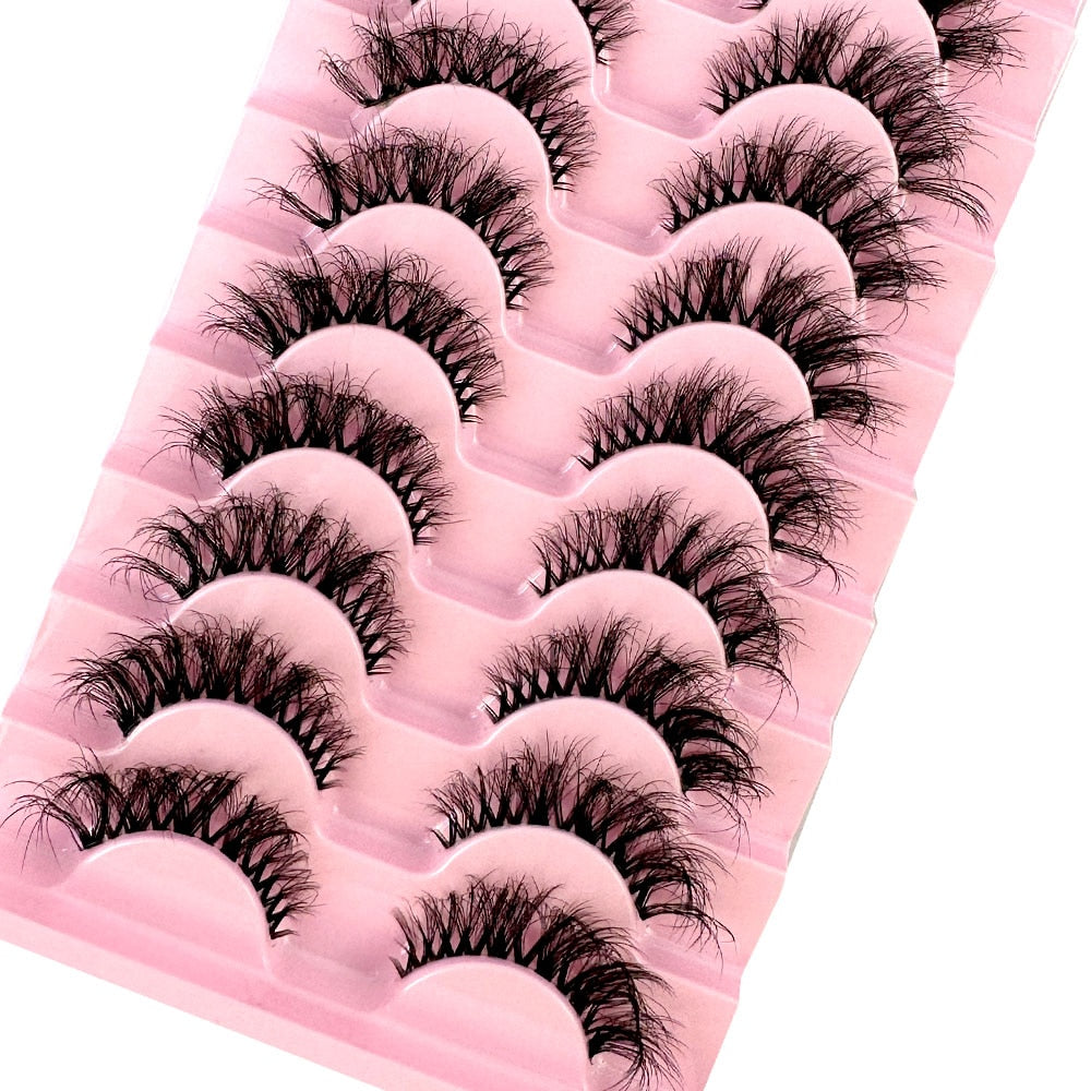 10 Pairs3D Mink Invisible Lash Handmade Crisscross Eyelashes Clear Band Soft Strip Eyelash Natural Long Wispy False Lashes