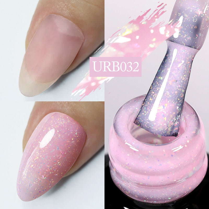 Aurora Rubber Gel Nail Iridescent Pearl Effect Metallic Mirror Nails Manicure Soak Off UV LED No Wipe Top Coat Base Gel