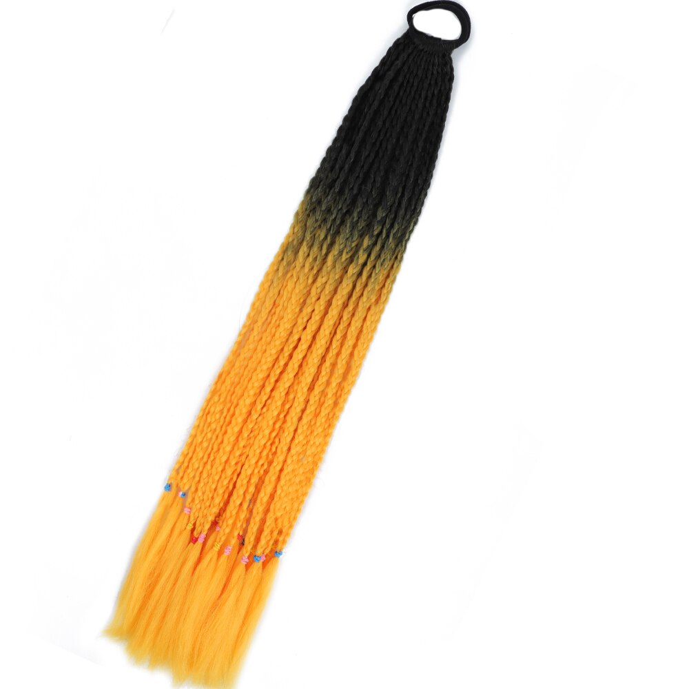 Colored Gradient Box Braided Ponytail For Girls With Elastic Hair Band Rubber Band Hair Accessories Wig Headband Hairpiece