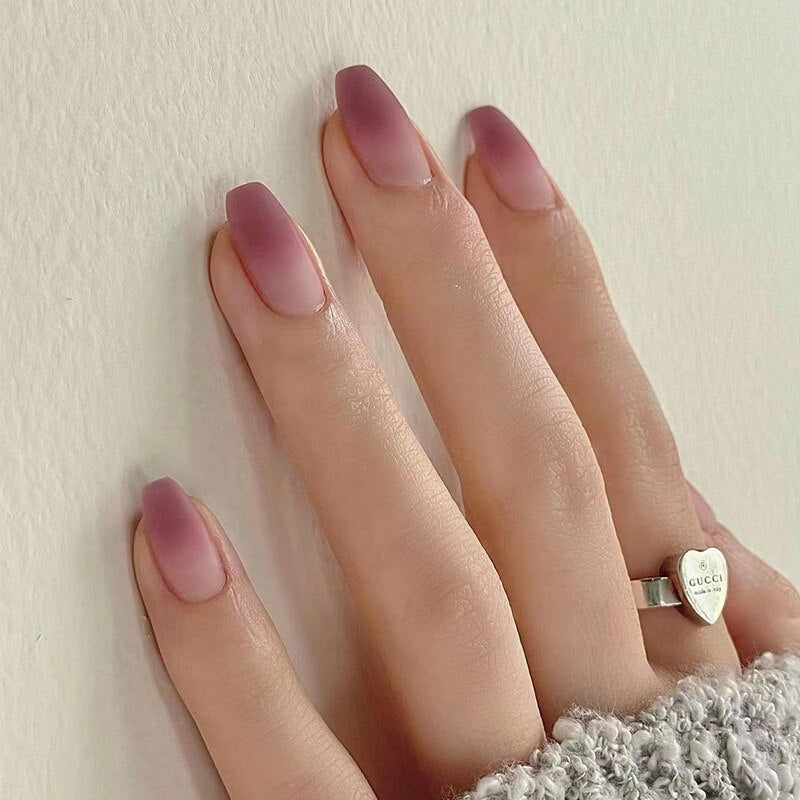 24pcs pink clouds design false nails with glue press on nails medium length acrylic nails coffin full cover nails tips supplies
