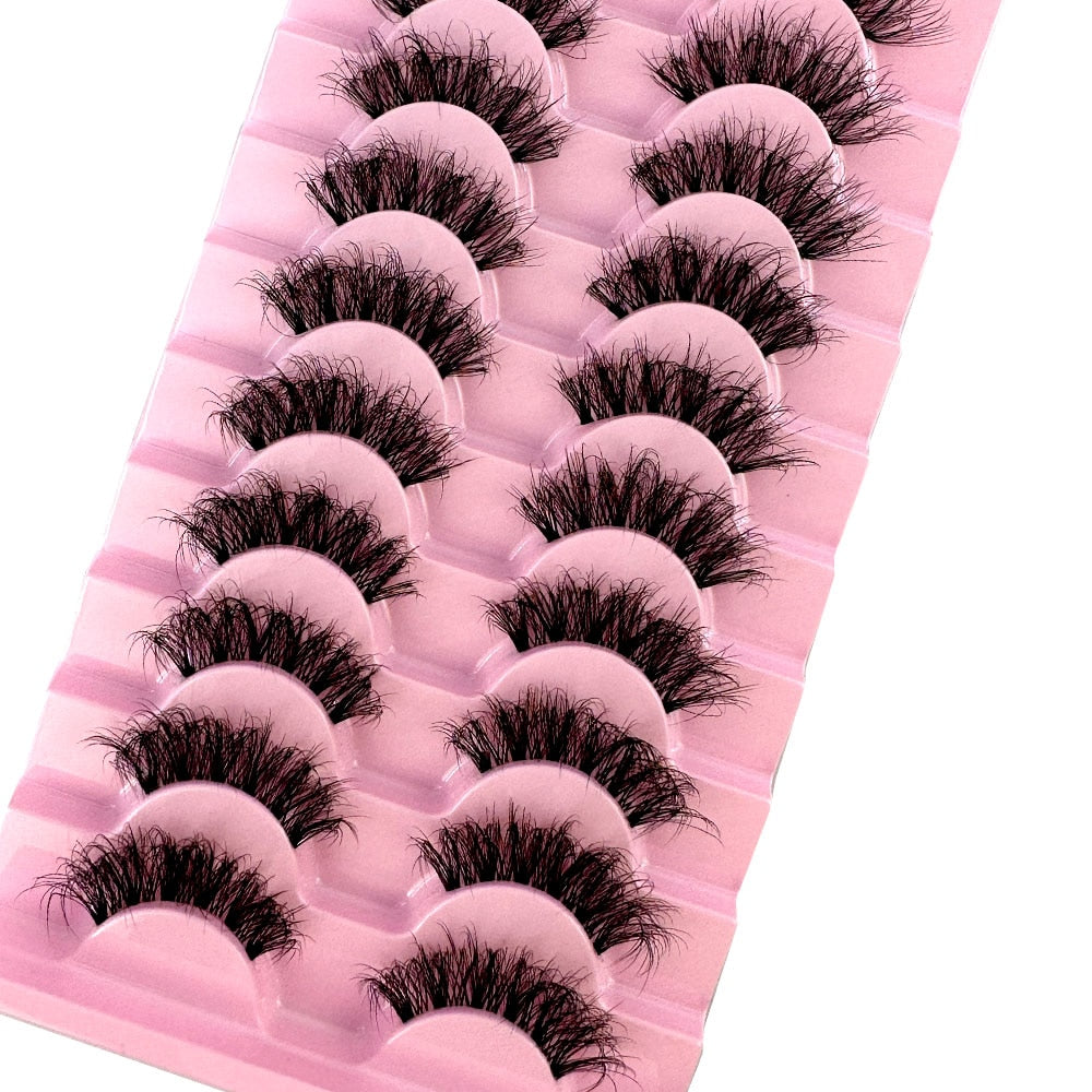 10 Pairs3D Mink Invisible Lash Handmade Crisscross Eyelashes Clear Band Soft Strip Eyelash Natural Long Wispy False Lashes