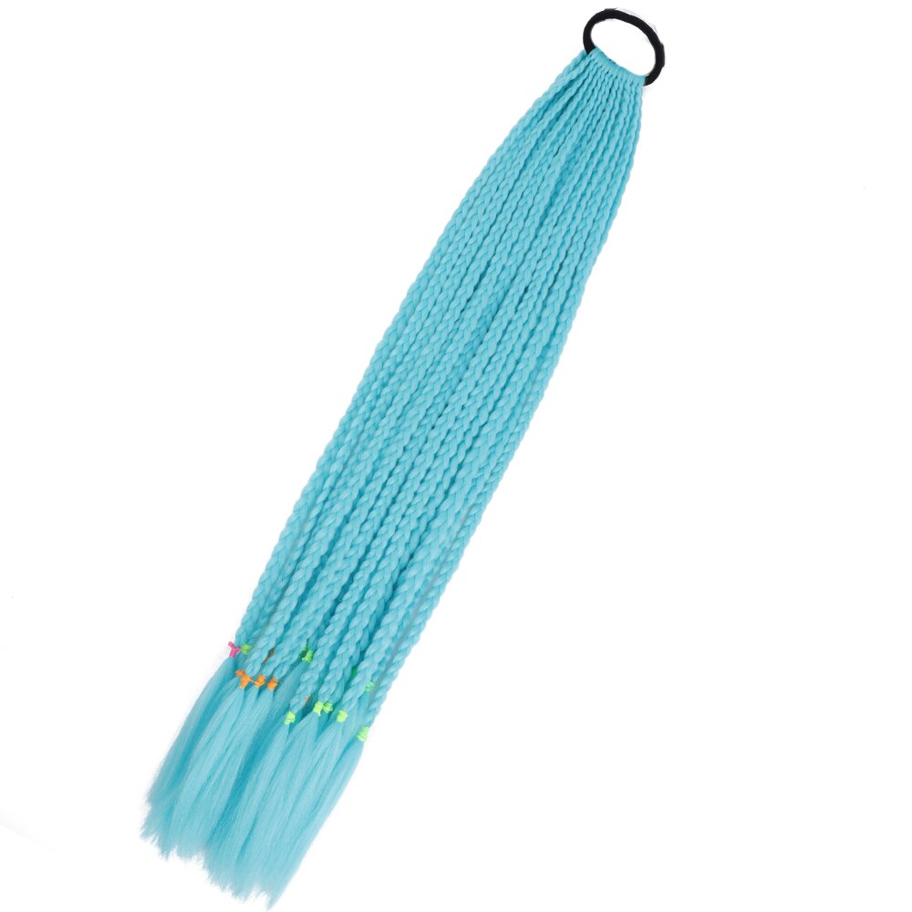 Colored Gradient Box Braided Ponytail For Girls With Elastic Hair Band Rubber Band Hair Accessories Wig Headband Hairpiece