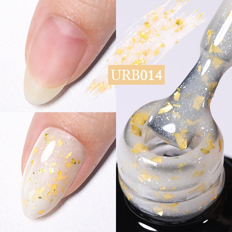 Aurora Rubber Gel Nail Iridescent Pearl Effect Metallic Mirror Nails Manicure Soak Off UV LED No Wipe Top Coat Base Gel