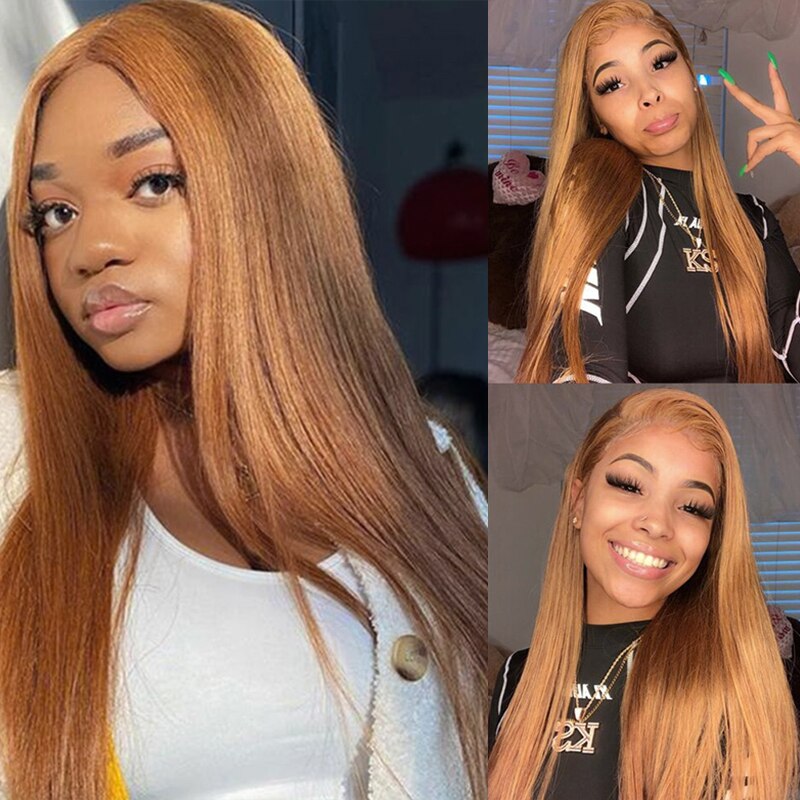 Ginger Brown Wig Straight Synthetic 13X1 T Part Lace Wigs For Women Glueless Pre Plucked Hairline With Baby Hair Wig Cosplay