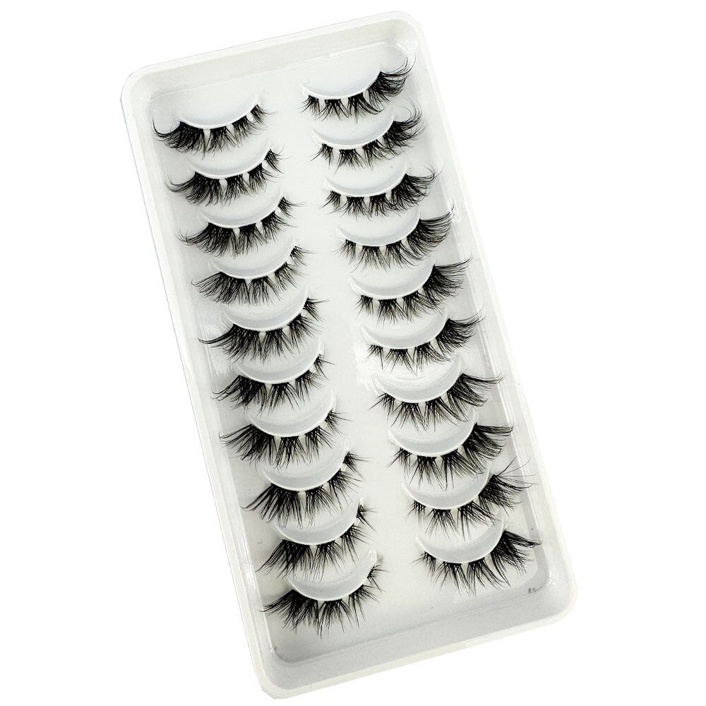 10pairs Mink Eyelashes Invisible Band Lash Extension Natural False Eyelashes Cross Cluster Fairy 3D Faux Big Eye Long Fake Lashes